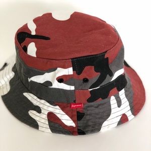 red camouflage bucket hat